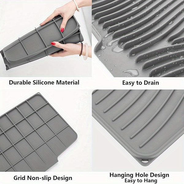 Silicone Kitchen Sink Drying Mat Rectangle Non Slip Worktop Saver Dish Drainer
