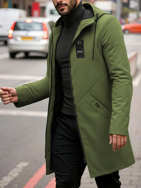 Men'S Mid-Length Trench Coat Jacket, Adjustable Hood with Drawstring, Large Pocket Design, Lightweight And Breathable, Fashionable And Versatile, Suitable for Daily Casual Wear, Dates, And Travel, Spring Fall Essential Top Coat