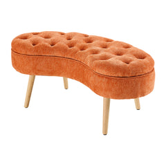 Modern Creative Curved Design Upholstered Storage Bench, Shoe Changing Bench At The Entrance, Living Room Sofa Bench, Bedside Bench in The Bedroom, Large-capacity Storage Long Bench with Natural Wood Legs, Suitable for Entrance, Living Room, and Bedroom,