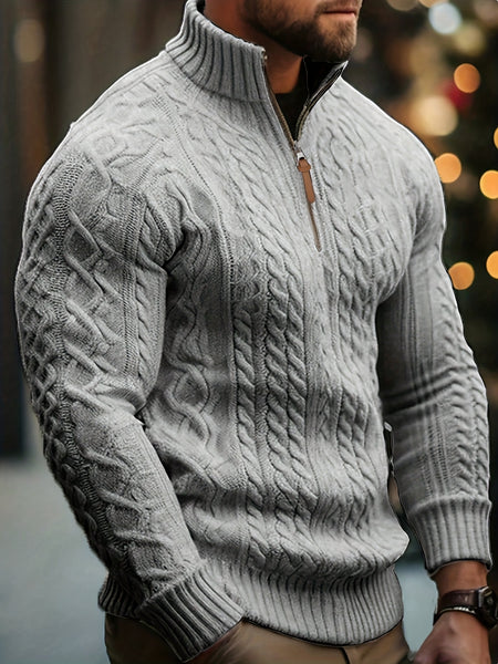 2025 Winter American Stand-Up Collar Half-Zip Knit Aran Sweater Mr. Pony Knitwear Pullover Card
