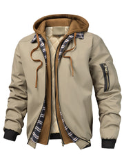 Men'S Plaid Hooded Zip-Up Jacket - Casual Loose Fit, Brown & Black Checkered Pattern, Drawstring Hood, Long Sleeves, Polyester Lining, Perfect for Spring, Fall & Winter, Autumn Winter Jacket | Plaid Pattern Jacket | Zippered Jacket