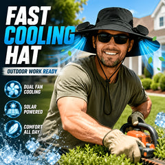 Fan Hat for Men And Women, Solar Wide Brim Sun Hat with Dual Cooling Fans, Adjustable Airflow Outdoor Hat for Summer Travel, Gardening, Hiking, Camping And Yard Work