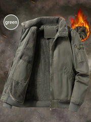 Men'S Fleece Lined Utility Jacket, Winter Outdoor Windproof Coat Warm Cold Weather Gear, Casual Athletic Trench Coat, Comfortable Fleece-Lined Thickened Jacket, Arm Sleeves with Zipper Pockets, Letter Print
