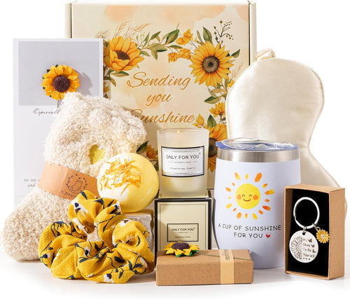 Sunflower Gifts for Women, Birthday Hampers Pamper Gifts for Her, Get Well Soon Gift Baskets Self Care Package Relaxation Bath Set Christmas Gifts for Your Mum, Wife, Best Friends, Sister, Daughter