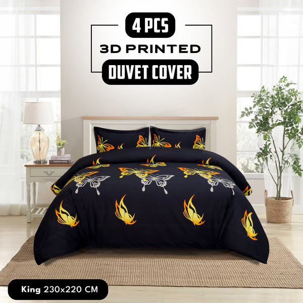 4pcs Printed Duvet Cover Set, Soft Comfortable Multi-design Printed Bedding Set, For Bedroom, Guest Room (1 Fitted sheet + 2 Pillowcases + Without Core) Trendy Design, Soft Fabric, Brushed Material, Lightweight