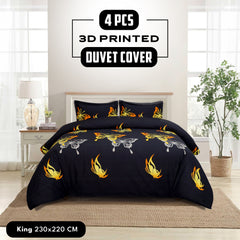 4pcs Printed Duvet Cover Set, Soft Comfortable Multi-design Printed Bedding Set, For Bedroom, Guest Room (1 Fitted sheet + 2 Pillowcases + Without Core) Trendy Design, Soft Fabric, Brushed Material, Lightweight