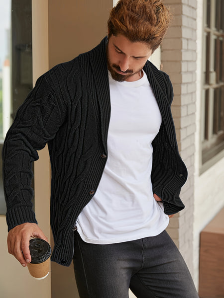 Men'S Solid Cable Knit Cardigan Fall Winter Button-Up Knit Coat