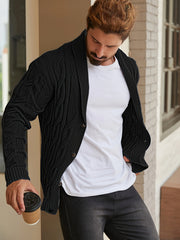 Men'S Solid Cable Knit Cardigan Fall Winter Button-Up Knit Coat