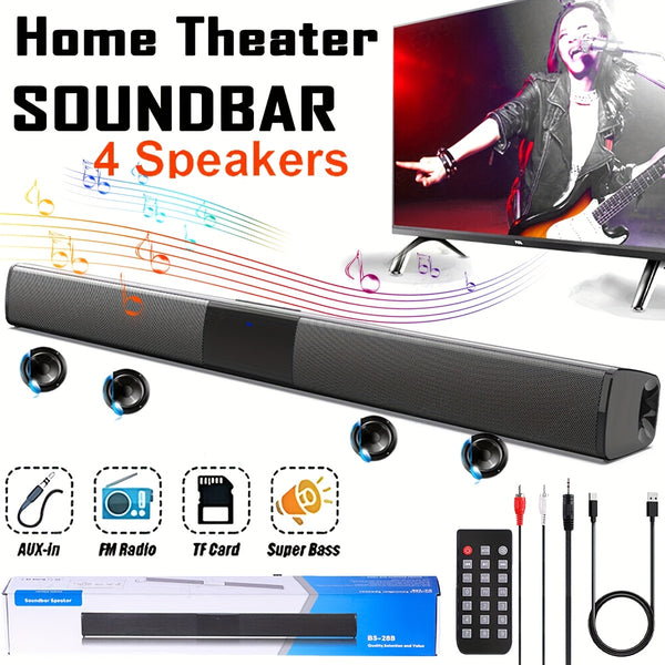 Multifunctional Soundbar Speaker System with 4 Built-in Subwoofers, Stereo Sound, AUX, TF, FM, Button Control, Passive Amplification, USB Charging, 36V Max, Infrared Wireless Technology for TV, Computer, Home Theater