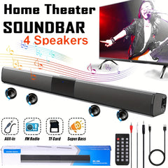 Multifunctional Soundbar Speaker System with 4 Built-in Subwoofers, Stereo Sound, AUX, TF, FM, Button Control, Passive Amplification, USB Charging, 36V Max, Infrared Wireless Technology for TV, Computer, Home Theater
