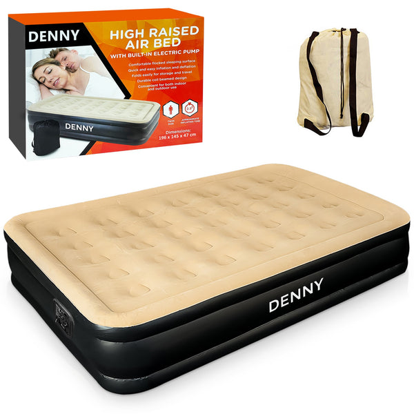 Double Inflatable Air Mattress, Air Bed with Built-in Electric Pump, Double Blow Up Mattress in 3 Mins Self-Inflation, Flocked Surface Guest Airbed for Home Portable Camping