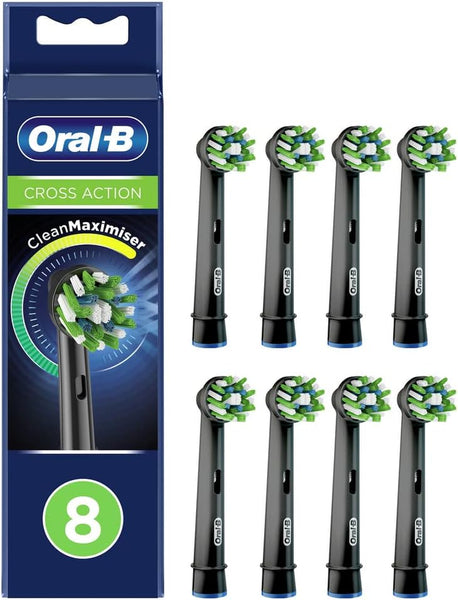 Oral-B Pro Cross Action Electric Toothbrush Head, X-Shape and Angled Bristles for Deeper Plaque Removal, Pack of 4 Toothbrush Heads, Black
