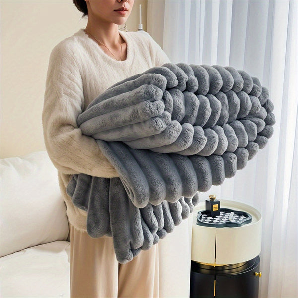 Luxurious Faux Rabbit Fur Throw Blanket - Ultra-Soft & Warm All-Season Luxury Blanket, Double-Sided Plush Fur for Couch, Bed, Travel, Office - Machine Washable, Elegant Home Decor Gift for Valentine'S Day, Housewarming, Birthday