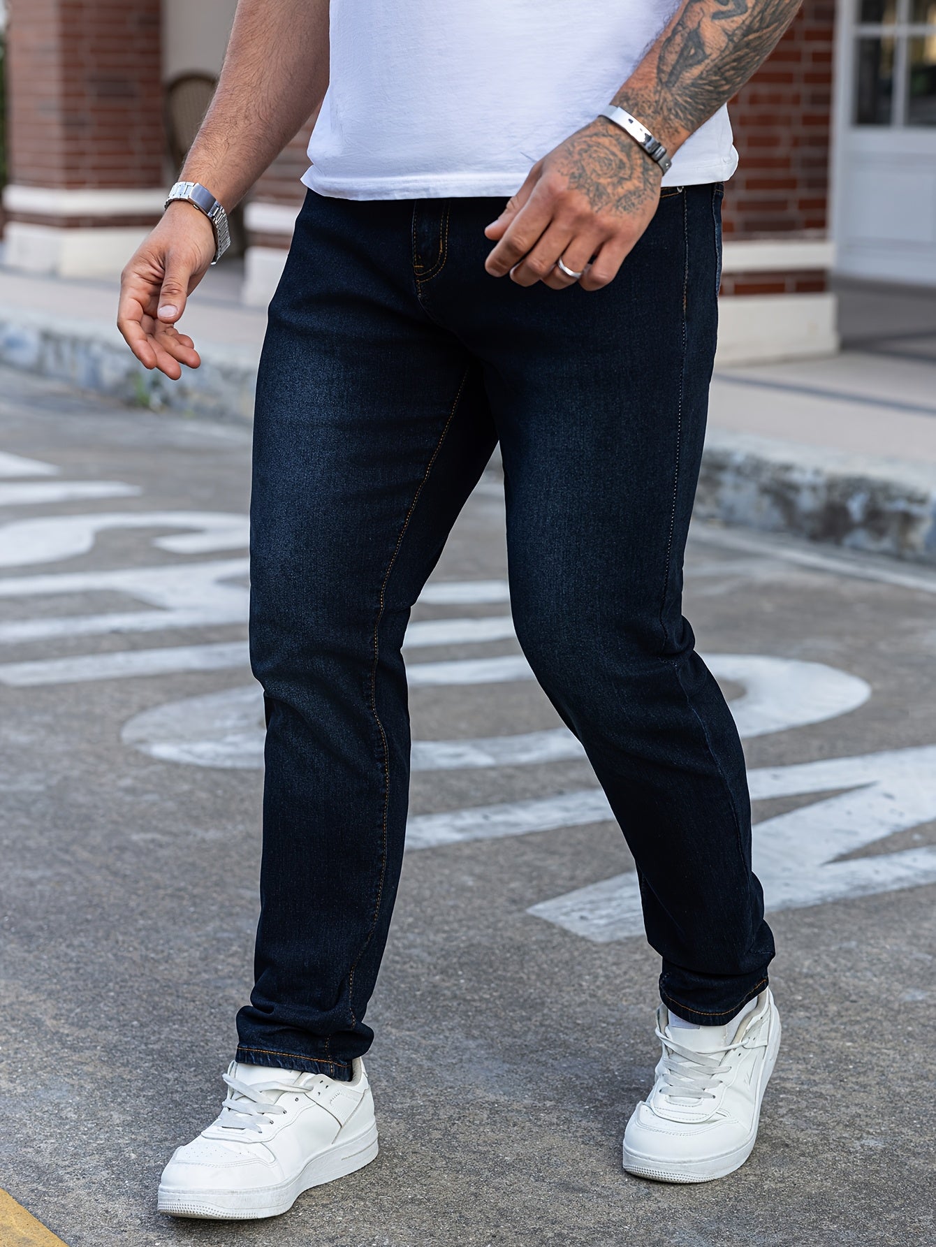 Trendy Slim-Fit Men'S Blue Denim Jeans with Stretch, Perfect for Casual Wear, Featuring a Modern Design for Young Adults