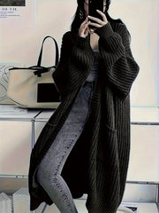Women's Elegant Casual Solid Color Cardigan - Medium-Length Open Front Blouse with Long Sleeves, Machine Washable Swe Coat for Fall/Winter Daily Wear & for travel, Layering Piece under Jackets or Dresses
