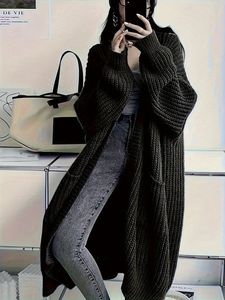 Women's Elegant Casual Solid Color Cardigan - Medium-Length Open Front Blouse with Long Sleeves, Machine Washable Swe Coat for Fall/Winter Daily Wear & for travel, Layering Piece under Jackets or Dresses