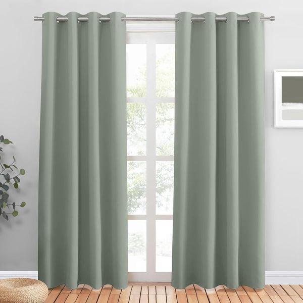 PONY DANCE Grey Blackout Thermal Insulated Curtains for Bedroom, 46 X 54 Inch Short Eyelet Curtains & Drapes, Soft Black Out 2 Panels for Window Living Room/Kitchen