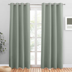 PONY DANCE Grey Blackout Thermal Insulated Curtains for Bedroom, 46 X 54 Inch Short Eyelet Curtains & Drapes, Soft Black Out 2 Panels for Window Living Room/Kitchen