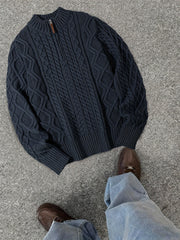 2025 Winter American Stand-Up Collar Half-Zip Knit Aran Sweater Mr. Pony Knitwear Pullover Card