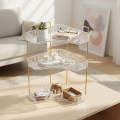 Transparent Triangular Storage Rack Golden Multi-layer, Cosmetic Layered Organizer Design, Suitable for Vanity Bedroom Bathroom, Corner Space Utilization Storage Skincare Products