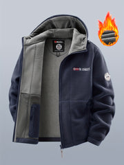 Men's winter fleece warm hooded jacket with thickened multiple pockets, windproof and cold proof jacket