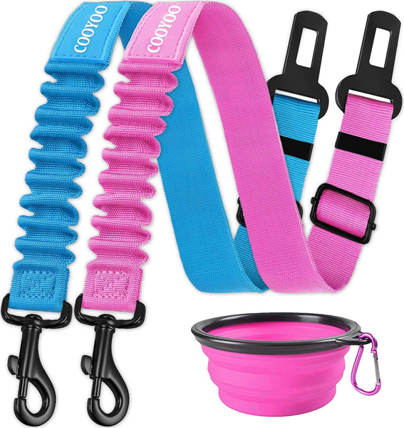 COOYOO Dog Seat Belt,Retractable Dog Car Harness Seat Belt for Car Adjustable Nylon Pet Safety Seat Belts Heavy Duty & Elastic Bungee Buffer