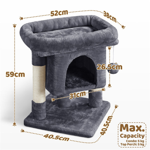 Costoffs 59cm Height Cat Tree, 2-Level Cat Tower Furniture, Climbing Frame with Condo/Plush Perch/Scratch Posts, Cat Climbing Tower for Cats Kittens Pets, Small to Medium-sized Cats, Dark Gray/Light Gray/Black/Pink