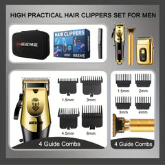 WEEME Golden 3pcs 2pcs 1pc Men's Hair Clipper Set, USB Rechargeable Hair Clippers, Trimmer And Shaver Kit, with Guide Combs & Cleaning Brushes, Grooming Gift Set for Men, Husband, Boyfriend, Dad Valentine's Day Gift