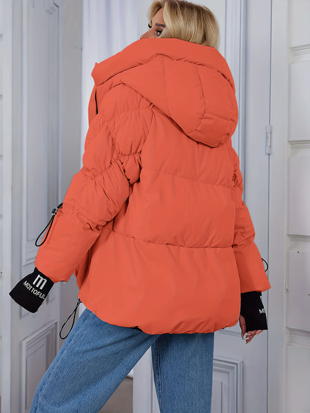Women's Winter Casual Warm Padded Coat with Fashionable Double Hood and Windproof Cuffs