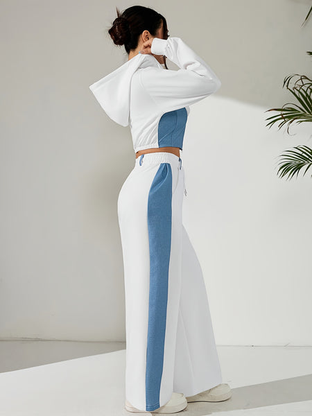 Women'S Suit Featuring a Two-Piece Set with Contrasting Colors, a Short Zip-Up Jacket with Long Sleeves for Spring And Autumn, Paired with Straight-Cut Elegant Casual Pants