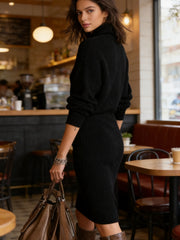 Solid Color Button- Collar Loose-Fit Dress - Straight Tube Mid-Length Dress Suitable for Office, Semi-Formal & Casual Attire - Machine Washable Dress