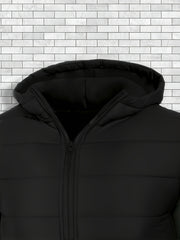Men'S Outdoor Lightweight Thickened Hooded Windproof Quilted Solid Color Warm Coat