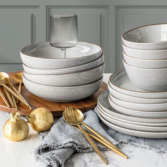 Over & Back Stoneware Dinnerware Set, 16 Piece in Grey