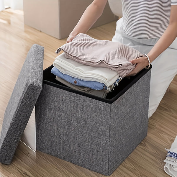 Gray Collapsible Storage Ottoman for Makeup, Seating, And Footrest Purposes