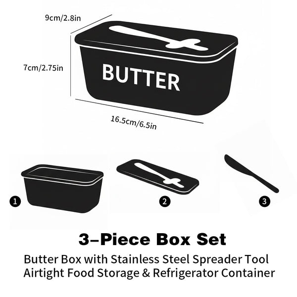 Butter Box Set with Professional Stainless Steel Spreader | Food & Snack Storage Container, Fridge Organizer Box - Ideal for Butter & Kitchen Use