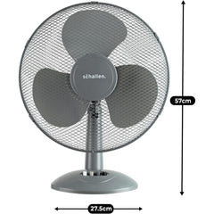 Schallen 16 Inch Electric Desk Fan Oscillating Table Fan 3 Speed Quiet Cooling Fan Adjustable Head Worktop Office Home Bedroom Air Circulator Fan Modern Design Portable Electric Desk Fan White Black or Grey UK Plug Summer Cooling Fan