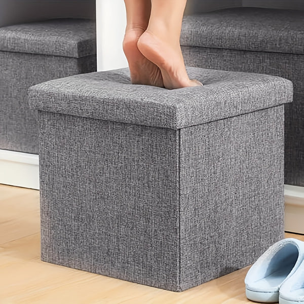 Gray Collapsible Storage Ottoman for Makeup, Seating, And Footrest Purposes