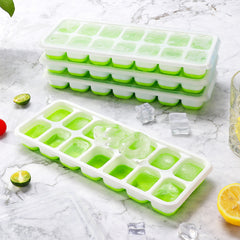 Vinsani 4 Pack Ice Cube Trays with Clear Removable Lid Easy-Release Silicone Flexible Ice Cube Moulds LFGB Certified and BPA Free Stackable Durable - Green