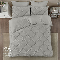 K&A® Pintuck Pinch Pleat Duvet Cover Set with Zipper Closure including Pillowcase – Ultrasoft Brushed Microfiber – Easy Care & Machine Washable