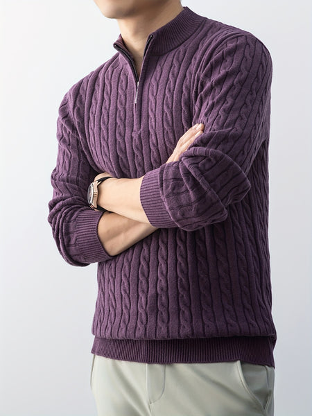 Christmas Gift for Men, New Twist Zipper Collar Pullover Sweater, Autumn And Winter Style, with Velvet, Thickened, Warm And Cold-Resistant, Can Be Worn Inside Or Outside, Casual And Versatile Essential, Knit