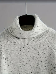 Elegant Women'S Outfit - a Turtleneck Long-Sleeve Sweater Paired with Matching Pants, Made from a Comfortable, Featuring White with Black Polka Dots, Suitable for Autumn And Winter, Versatile from Casual to Formal, Cozy Attire, Stylish Knitwear