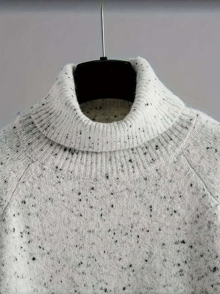 Elegant Women'S Outfit - a Turtleneck Long-Sleeve Sweater Paired with Matching Pants, Made from a Comfortable, Featuring White with Black Polka Dots, Suitable for Autumn And Winter, Versatile from Casual to Formal, Cozy Attire, Stylish Knitwear