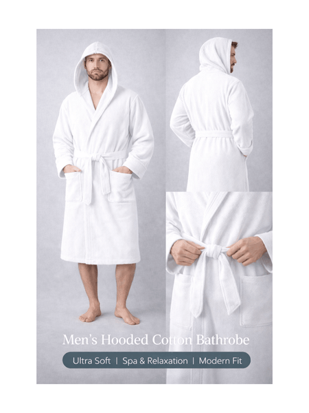 Men'S Hooded Cotton Bathrobe – Ultra Soft Terry Cloth Spa Robe with Adjustable Belt & Deep Pockets – Knee Length Luxury Home & Hotel Dressing Gown