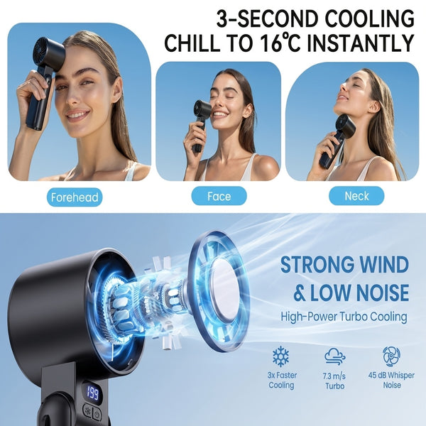 4-In-1 Portable Handheld Fan, Rechargeable Silent Cooling Fan, 199 Speeds with HD Display & Clip, USB-C Fast Charging for Summer, Office, Travel & Commuting, Black, White, Gray Purple