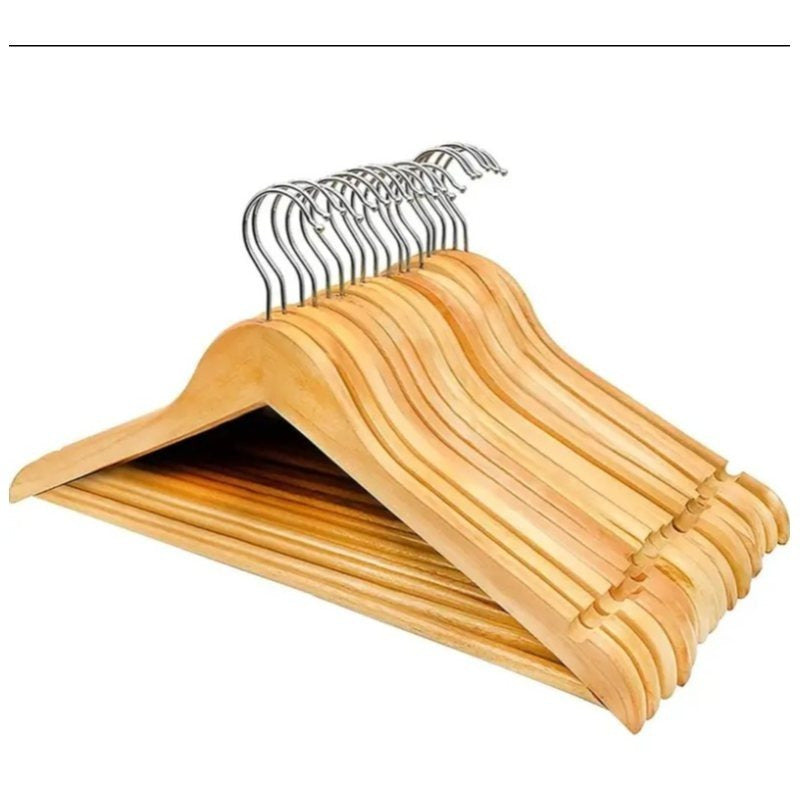 15pc Wooden Hangers, Coat Hangers, 360° Steel Swivel Hook, Trouser Bar, Shoulder Notches, Adult Hangers, Smooth Finish, Strong Hardwood Hangers for Coats, Jackets, Suits, Trousers
