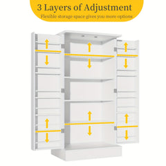 Modern White Wooden Kitchen Pantry Cabinet with Doors & Adjustable Shelves – Spacious Storage Organizer for Dishes, Utensils, and Food in the Kitchen, Living Room, or Dining Area, Kitchen Organizers And Storage