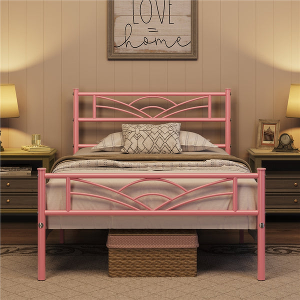 Costoffs Metal-Framed Bed, Metal-Framed Bed Base with Storage, Metal Platform Bed Frame with Headboard and Metal Bed Slats, Easy Assembly Bed, Single/Double/ Size Metal Bed Frame, Bed Foundation