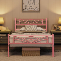 Costoffs Metal-Framed Bed, Metal-Framed Bed Base with Storage, Metal Platform Bed Frame with Headboard and Metal Bed Slats, Easy Assembly Bed, Single/Double/ Size Metal Bed Frame, Bed Foundation