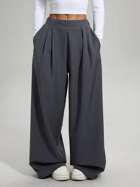2pcs Women'S Wide-Leg Pants - High-Waisted, Elastic Waistband, Solid Color (Pink & Navy Blue), Loose Fit, Comfortable for Spring/Summer/Fall, Casual & Elegant Style, Allseason Pants | Highwaisted Pants | Elastic Waistband Pants
