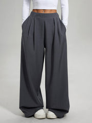 2pcs Women'S Wide-Leg Pants - High-Waisted, Elastic Waistband, Solid Color (Pink & Navy Blue), Loose Fit, Comfortable for Spring/Summer/Fall, Casual & Elegant Style, Allseason Pants | Highwaisted Pants | Elastic Waistband Pants